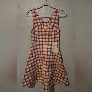 Plaid Sleeveless Dress with Lace Detail